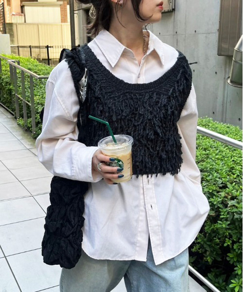 ループツイスト編みニットベスト 詳細画像 ブラック系 3