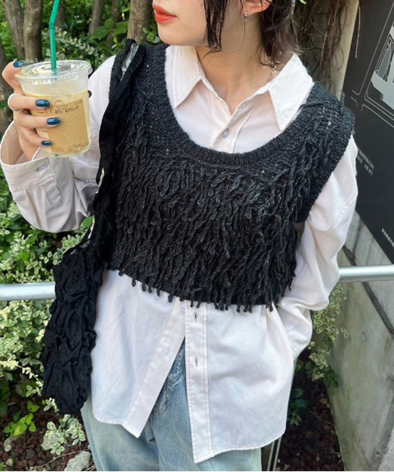 ループツイスト編みニットベスト 詳細画像 ブラック系 4