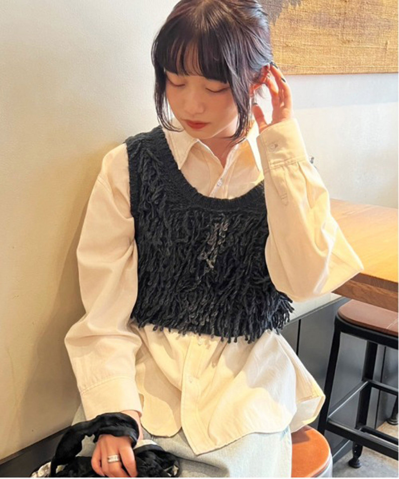 ループツイスト編みニットベスト 詳細画像 ブラック系 6