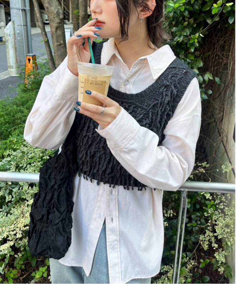 ループツイスト編みニットベスト 詳細画像 ブラック系 7