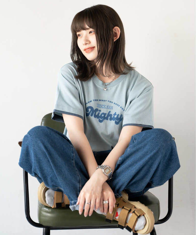 フロッキーロゴプリントTEE 詳細画像 ブルー 3