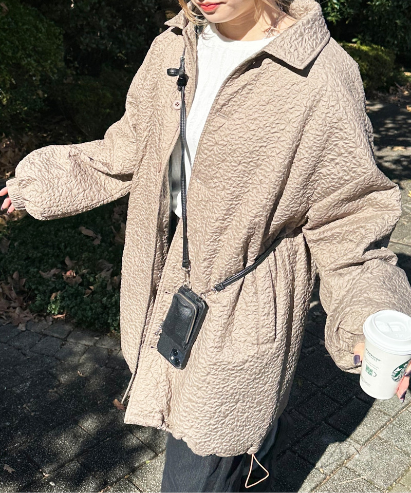 2WAYフラワーエンボスコート 詳細画像 カーキ 1