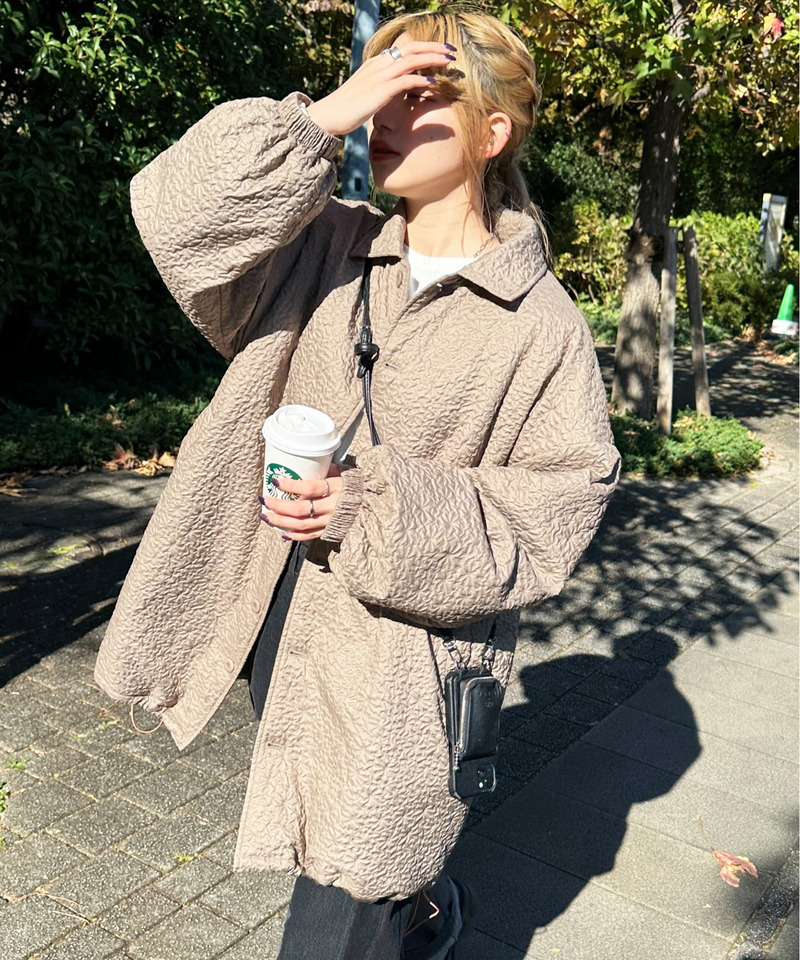 2WAYフラワーエンボスコート 詳細画像 カーキ 5