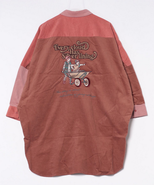 コーデュロイBACK刺しゅうシャツワンピース 詳細画像