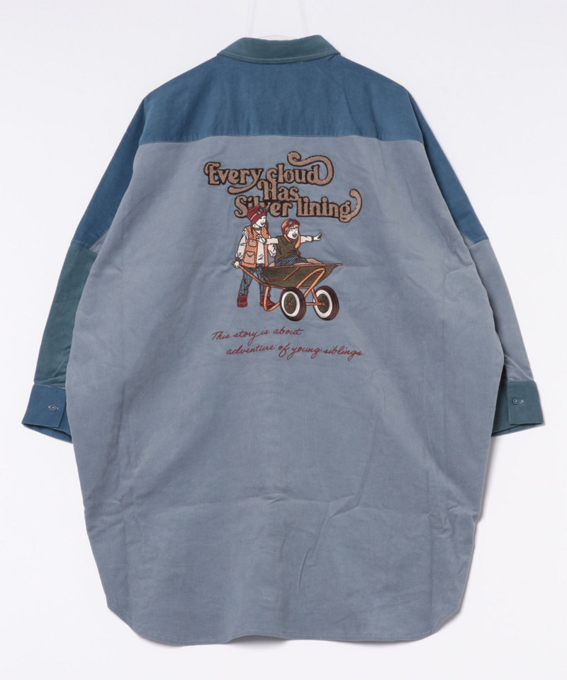 コーデュロイBACK刺しゅうシャツワンピース 詳細画像 ブルー系 3