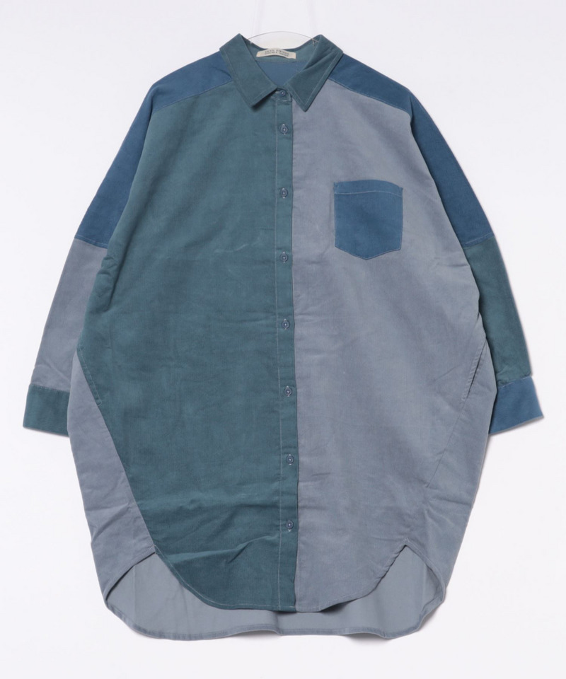 コーデュロイBACK刺しゅうシャツワンピース 詳細画像 ブルー系 4