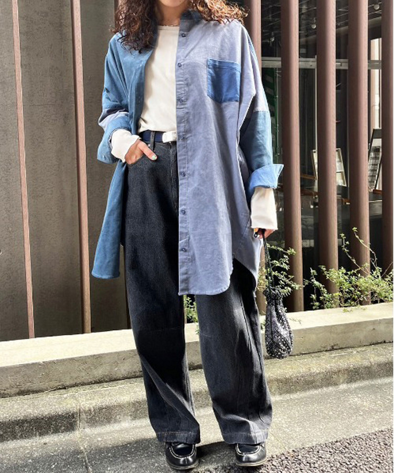 コーデュロイBACK刺しゅうシャツワンピース 詳細画像 ブルー系 5