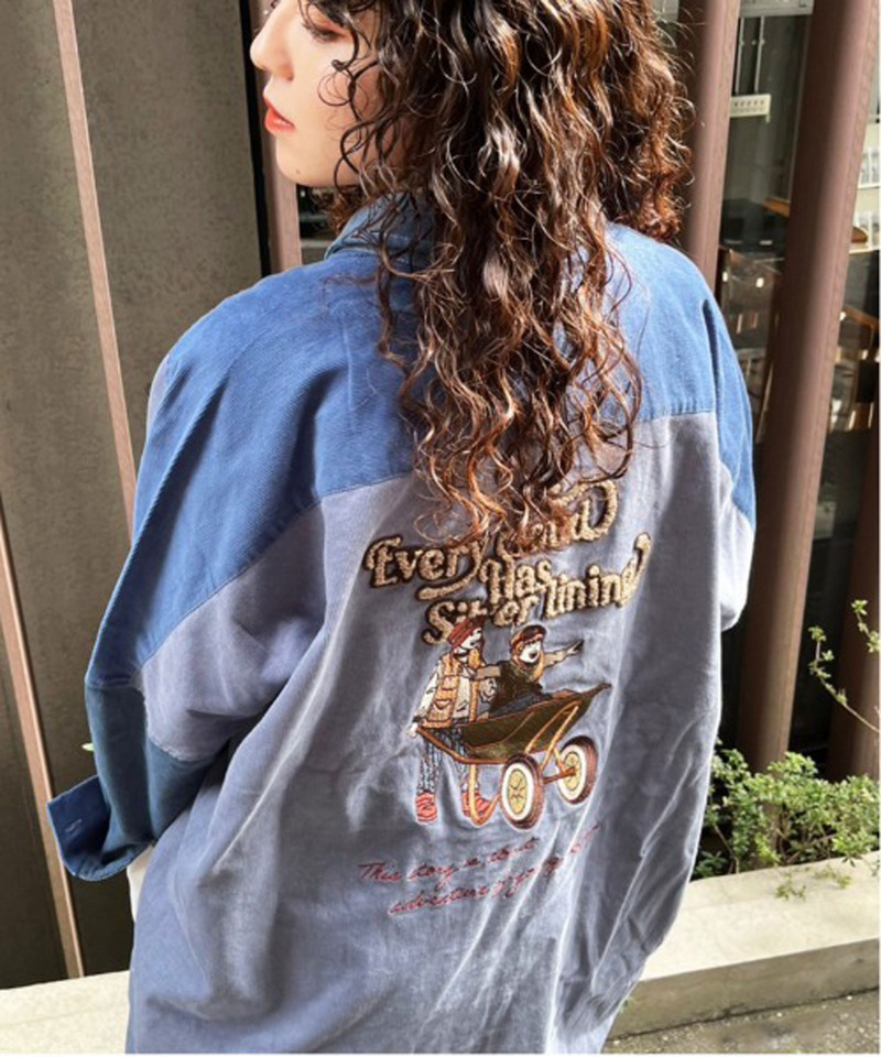 コーデュロイBACK刺しゅうシャツワンピース 詳細画像 ブルー系 6