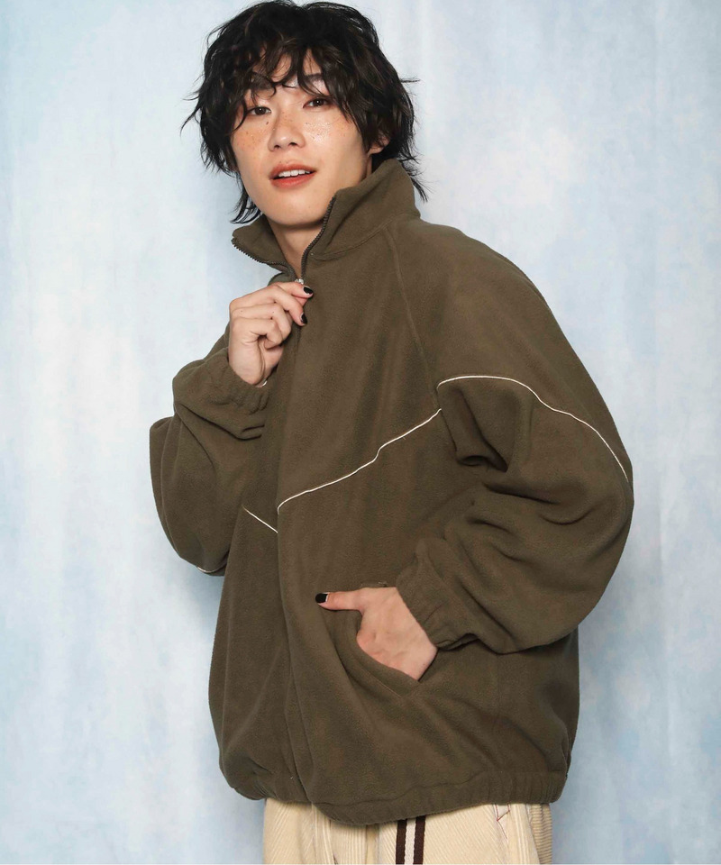 ラメパイピングフリースブルゾン 詳細画像 カーキ 7