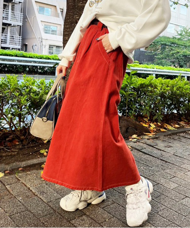 配色ステッチAラインスカート 詳細画像 オレンジ 2
