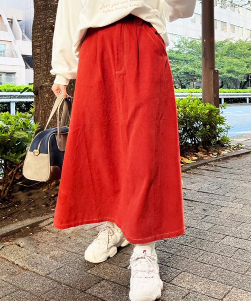 配色ステッチAラインスカート 詳細画像 オレンジ 3