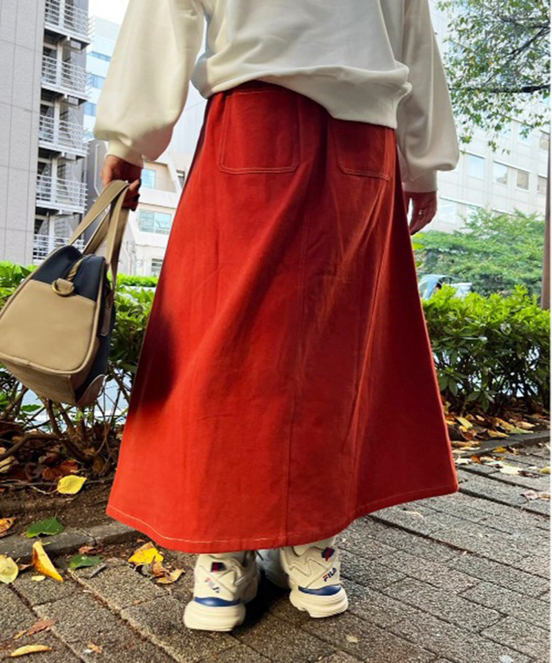 配色ステッチAラインスカート 詳細画像 オレンジ 4