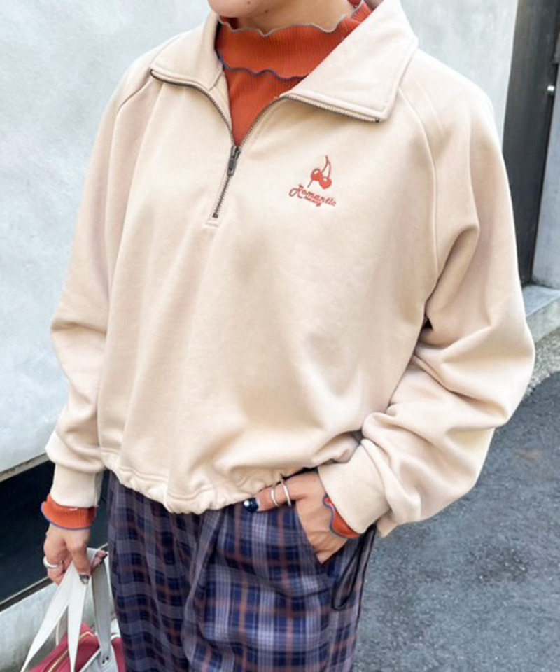 ラグランラメハーフZIPプルオーバー 詳細画像 ベージュ 3