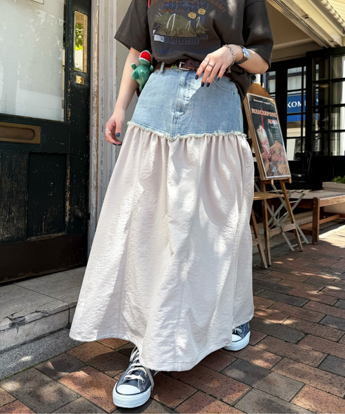 デニムドッキングギャザースカート 詳細画像