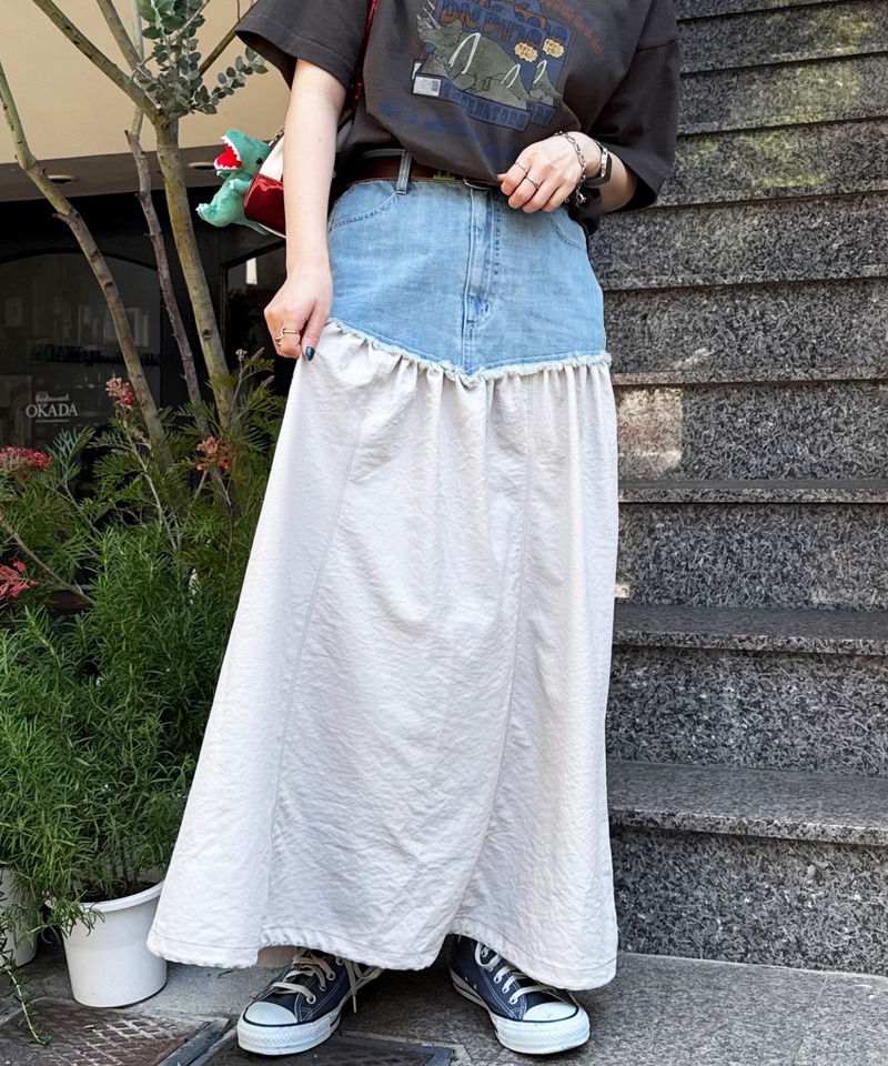 デニムドッキングギャザースカート 詳細画像 オフホワイト 2