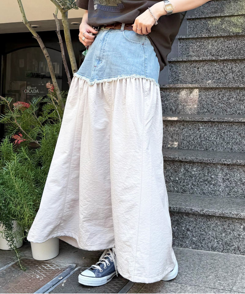 デニムドッキングギャザースカート 詳細画像 オフホワイト 3