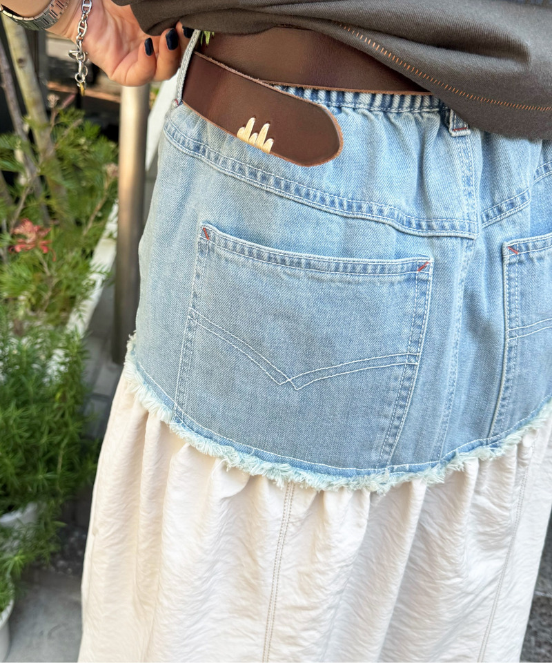 デニムドッキングギャザースカート 詳細画像 オフホワイト 4