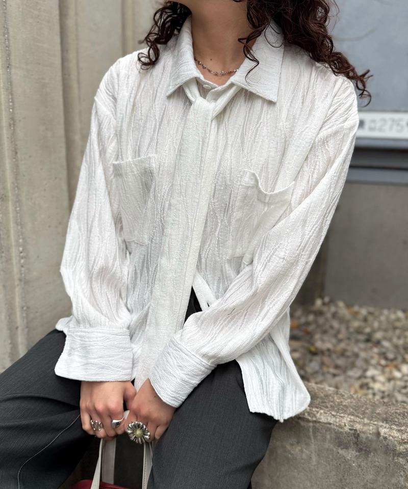 共地ボウタイ付きレースシャツ 詳細画像 オフホワイト 1