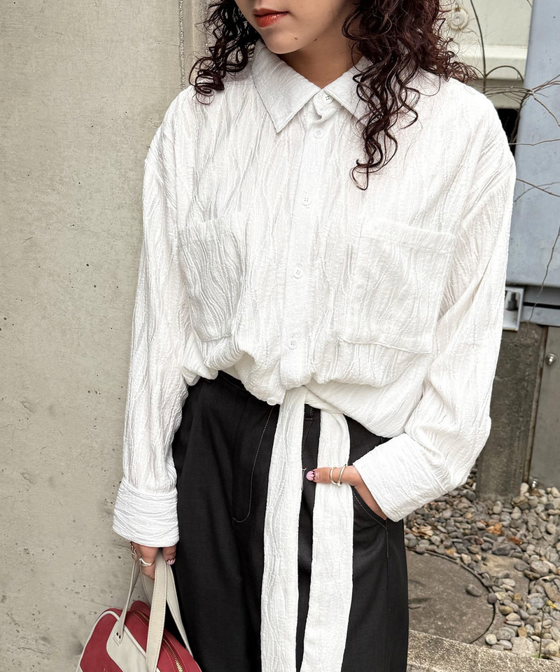 共地ボウタイ付きレースシャツ 詳細画像 オフホワイト 2