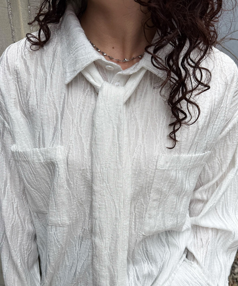 共地ボウタイ付きレースシャツ 詳細画像 オフホワイト 3