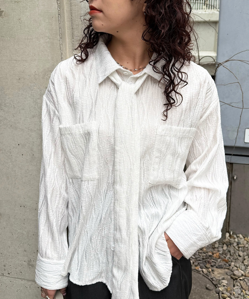 共地ボウタイ付きレースシャツ 詳細画像 オフホワイト 4