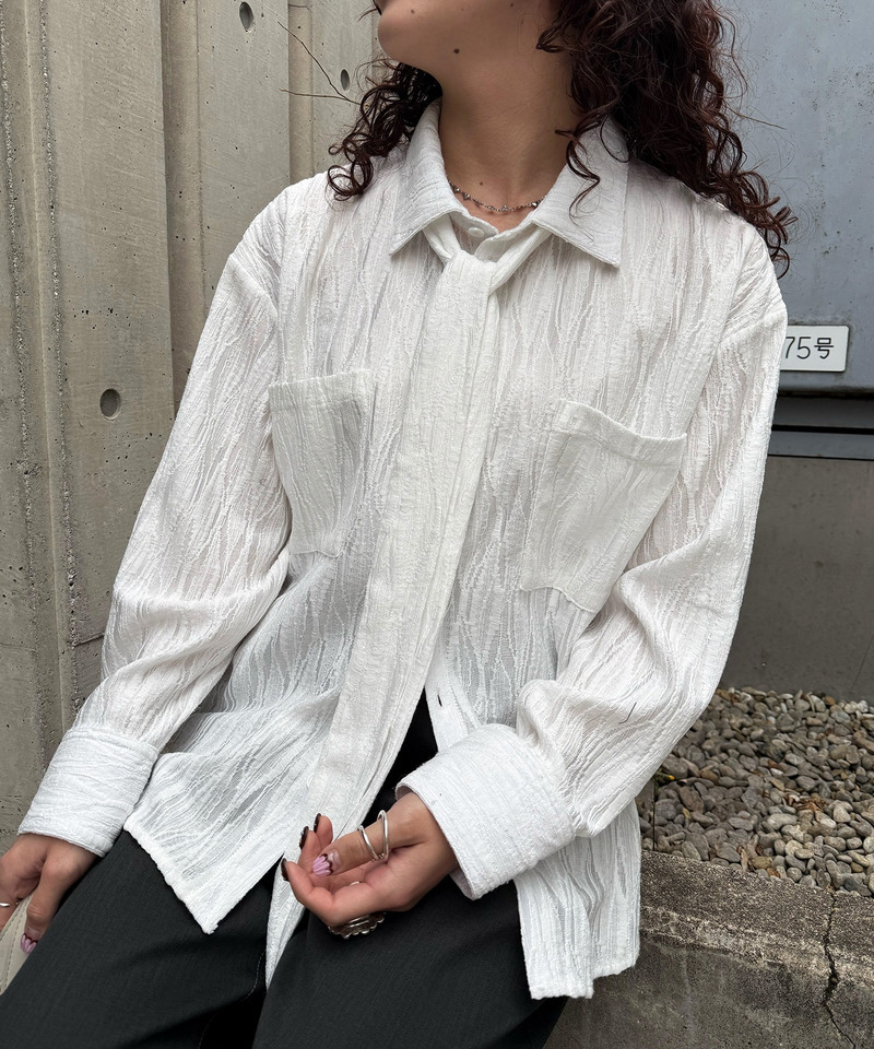 共地ボウタイ付きレースシャツ 詳細画像 オフホワイト 6