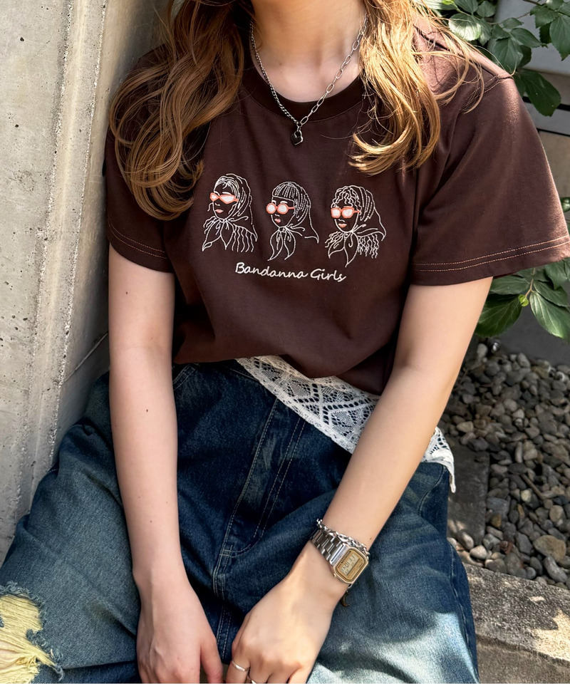 BANDANA GIRL 刺しゅうTEE 詳細画像 ブラウン 2