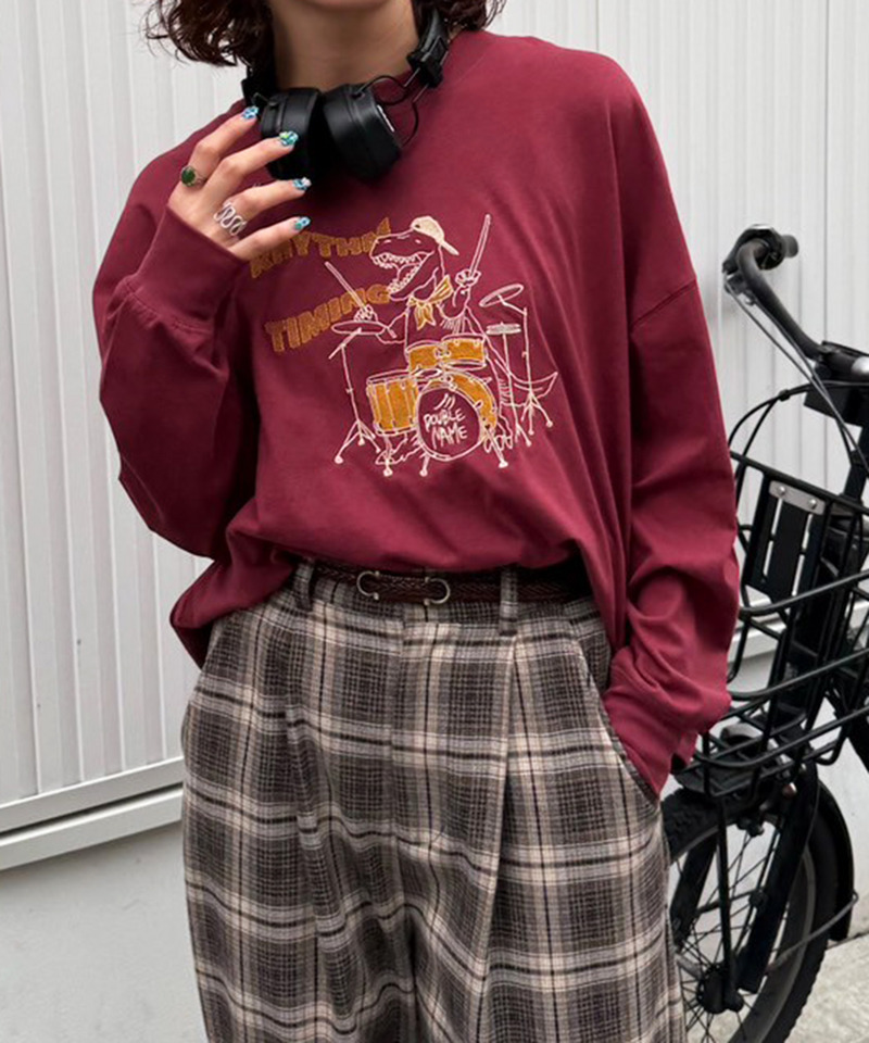 バンドを組みたい恐竜刺しゅうロンTEE 詳細画像 レッド 3