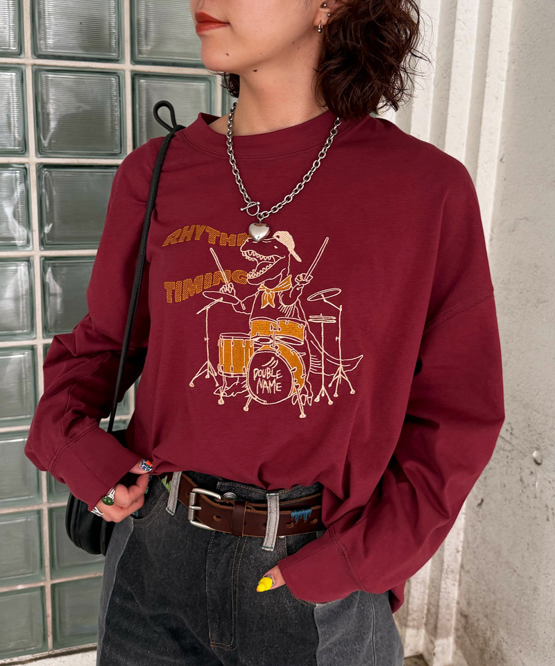 バンドを組みたい恐竜刺しゅうロンTEE 詳細画像 レッド 6
