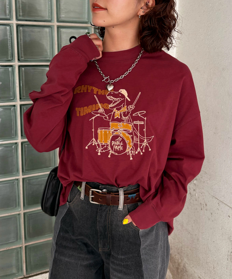 バンドを組みたい恐竜刺しゅうロンTEE 詳細画像 レッド 7