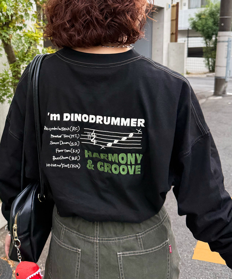 バンドを組みたい恐竜刺しゅうロンTEE 詳細画像 ブラック 10
