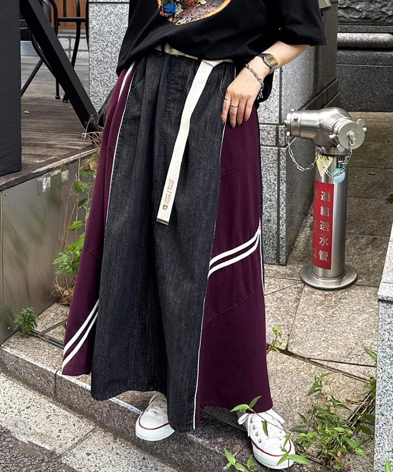 ジャージMIXデニムフレアスカート 詳細画像 ブラックデニム 1