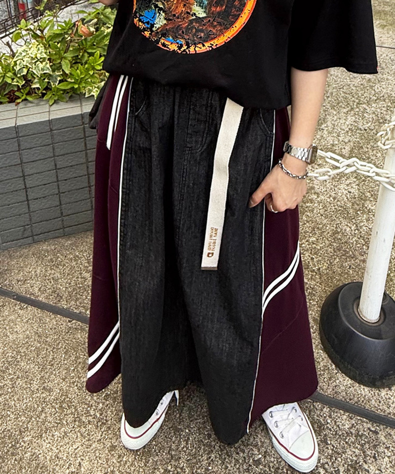 ジャージMIXデニムフレアスカート 詳細画像 ブラックデニム 2