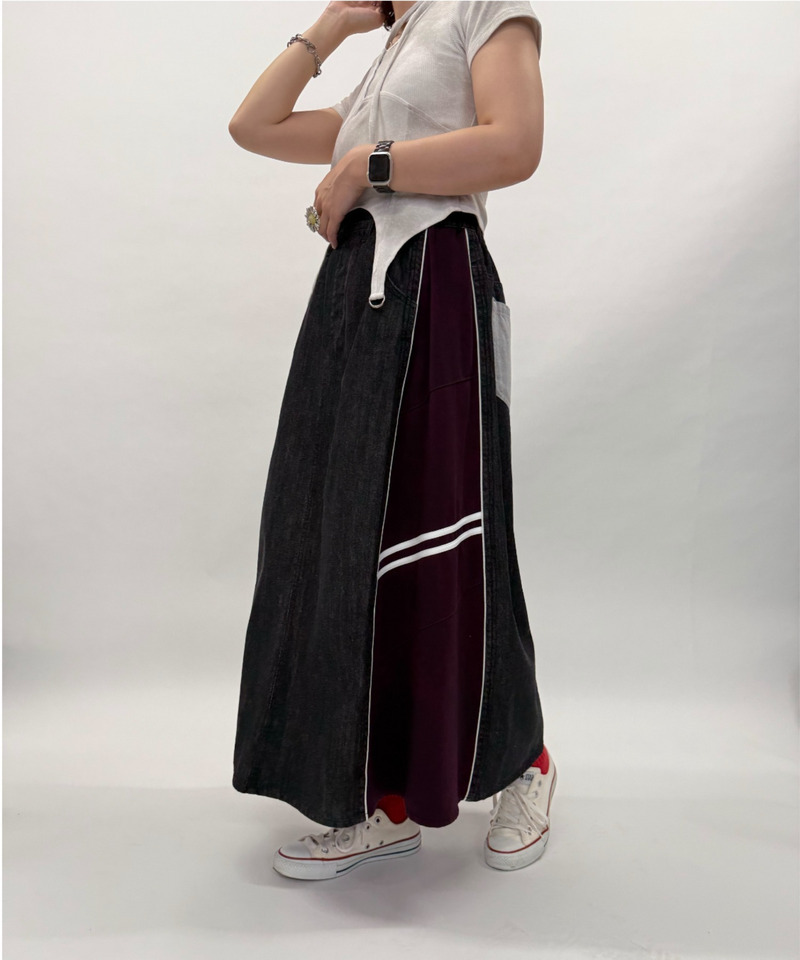 ジャージMIXデニムフレアスカート 詳細画像 ブラックデニム 3