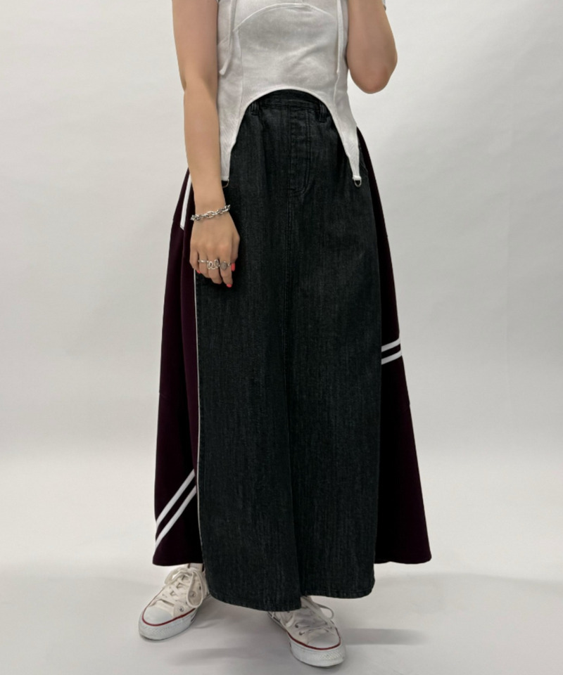 ジャージMIXデニムフレアスカート 詳細画像 ブラックデニム 4