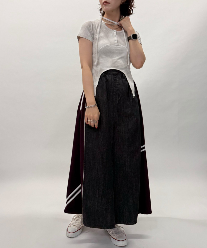 ジャージMIXデニムフレアスカート 詳細画像 ブラックデニム 5