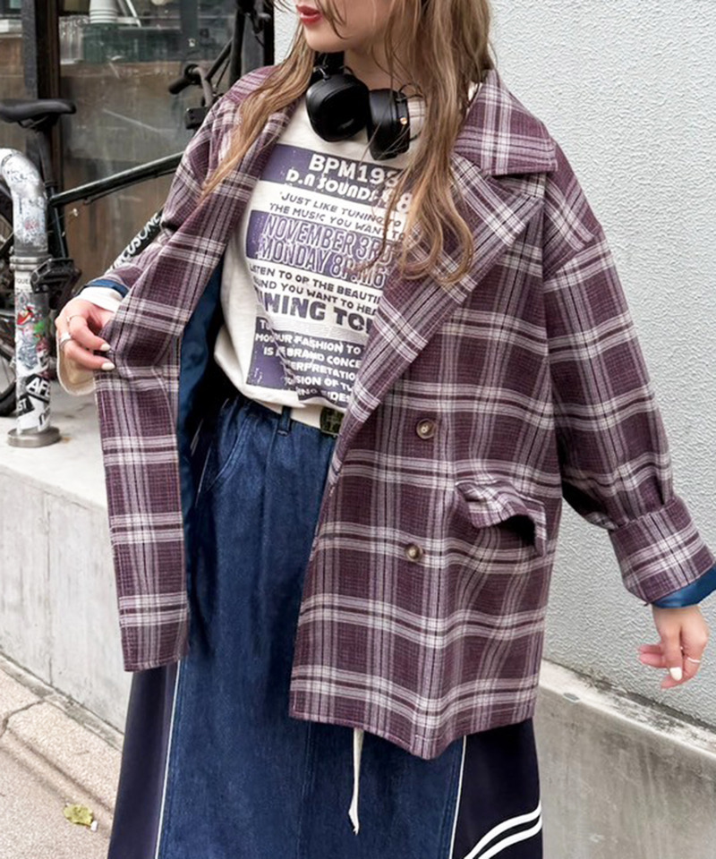 後ろボタンゆるダブルジャケット 詳細画像 パープル系 3