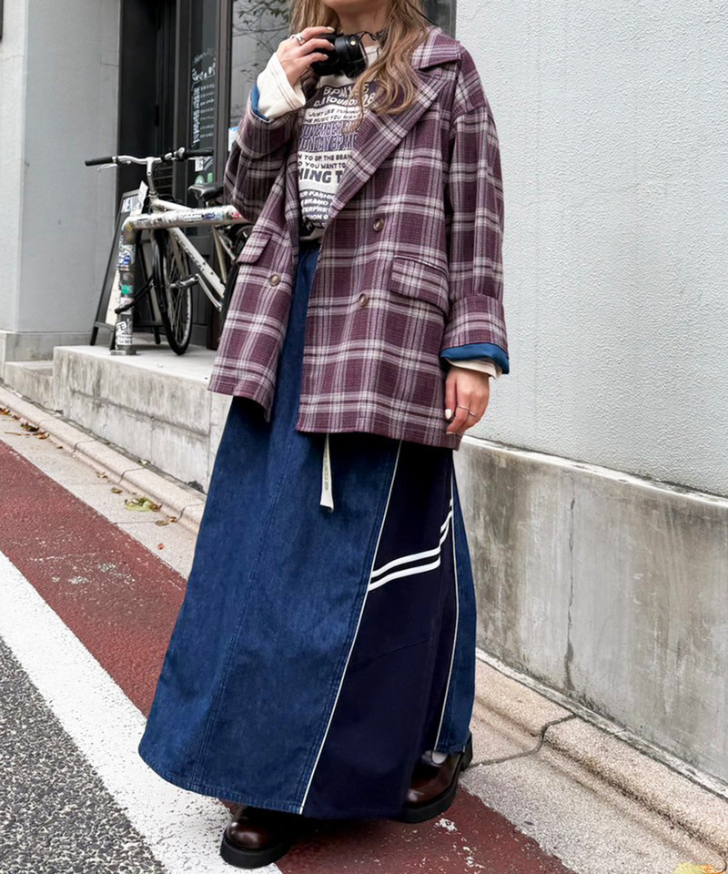 後ろボタンゆるダブルジャケット 詳細画像 パープル系 4