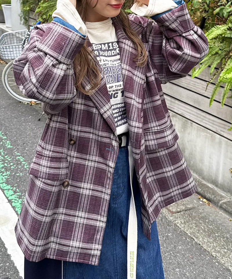 後ろボタンゆるダブルジャケット 詳細画像 パープル系 5