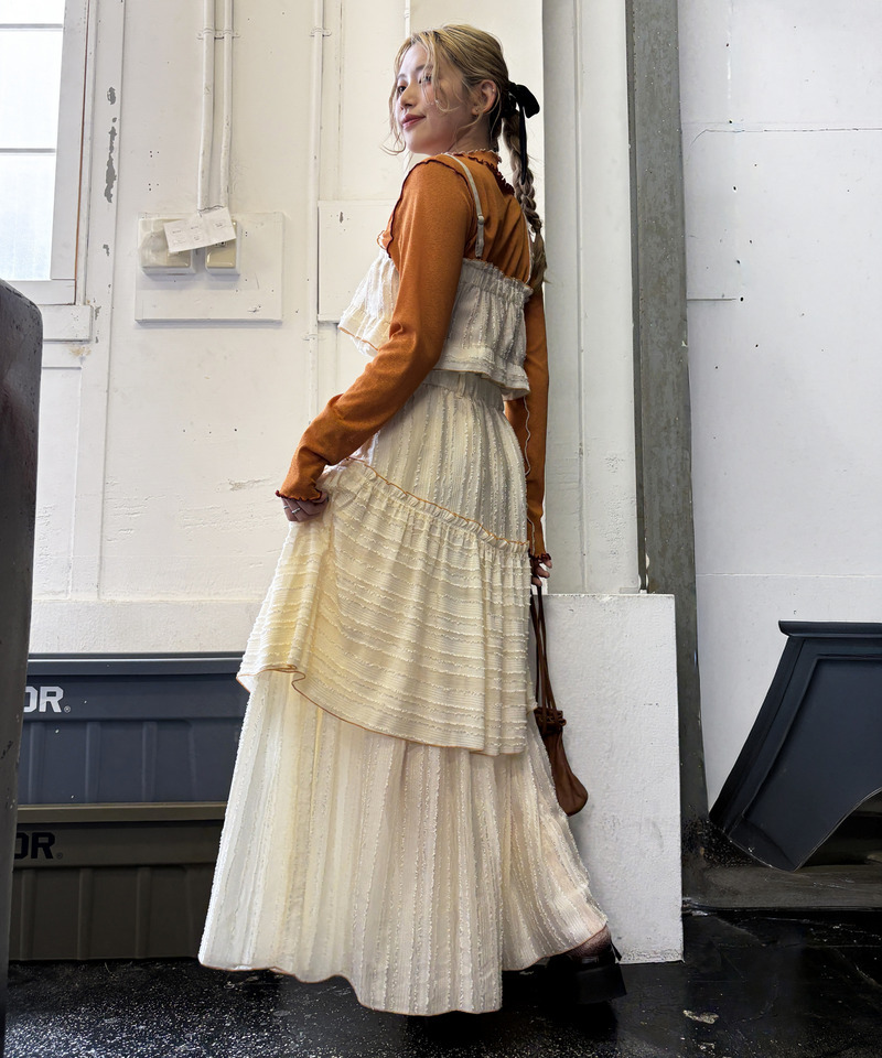 フリンジストライプティアードスカート 詳細画像 オフホワイト 8