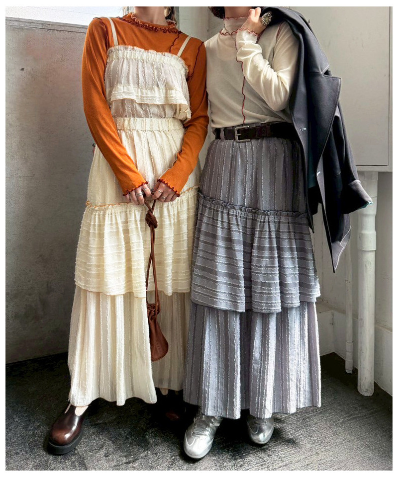 フリンジストライプティアードスカート 詳細画像 グレー 4