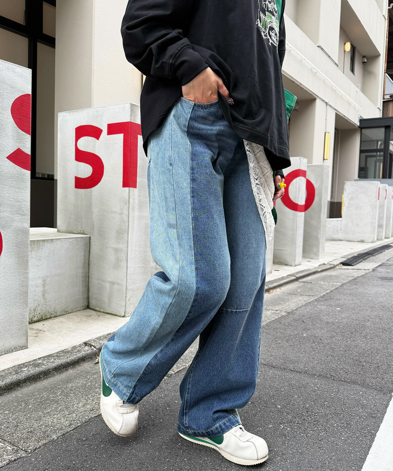 濃淡切替カーブデニムパンツ 詳細画像 デニムブルー 15