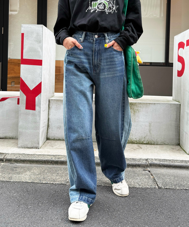 濃淡切替カーブデニムパンツ 詳細画像 デニムブルー 2