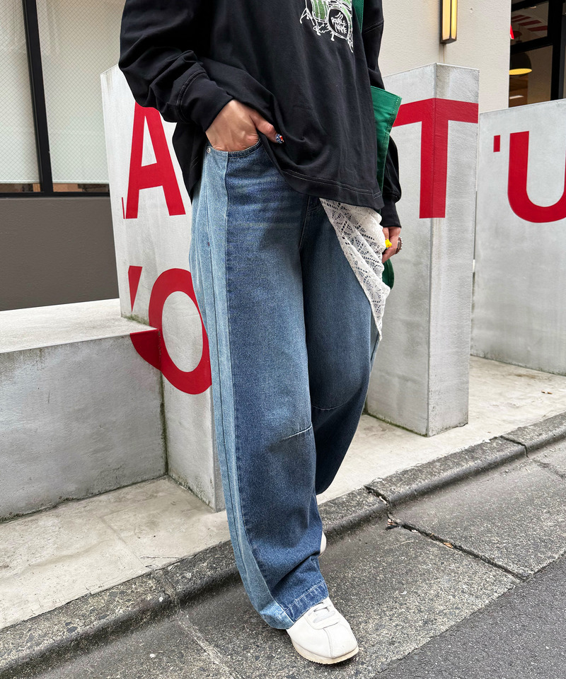 濃淡切替カーブデニムパンツ 詳細画像 デニムブルー 3