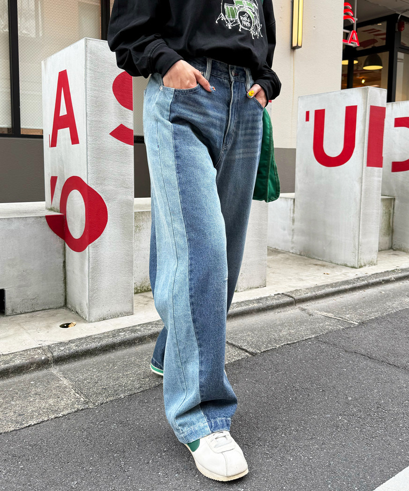 濃淡切替カーブデニムパンツ 詳細画像 デニムブルー 9