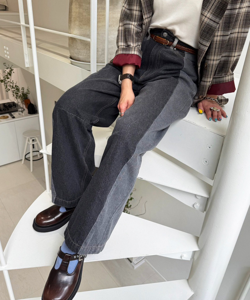 濃淡切替カーブデニムパンツ 詳細画像 ブラックデニム 1