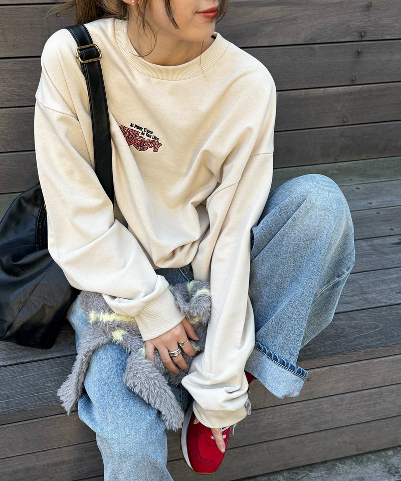 【別注】TRY LUCK ねこBACK刺しゅう プルオーバー 詳細画像 オフホワイト 5