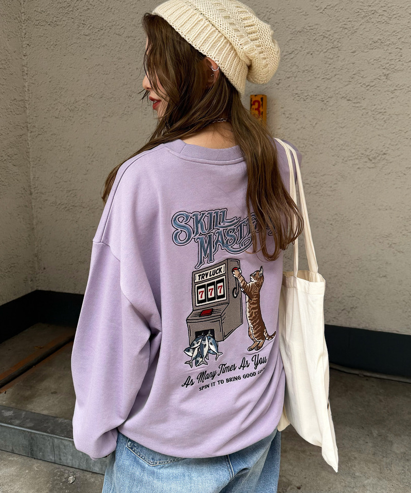 【別注】TRY LUCK ねこBACK刺しゅう プルオーバー 詳細画像 パープル 1