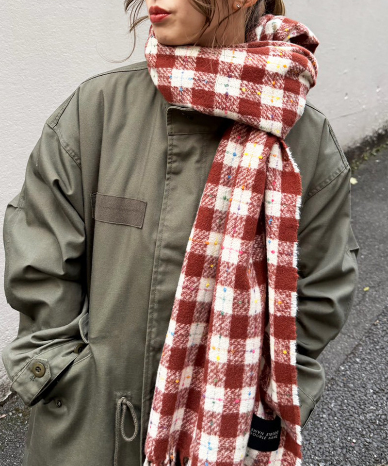 カラーネップチェックマフラー 詳細画像 レッド 2