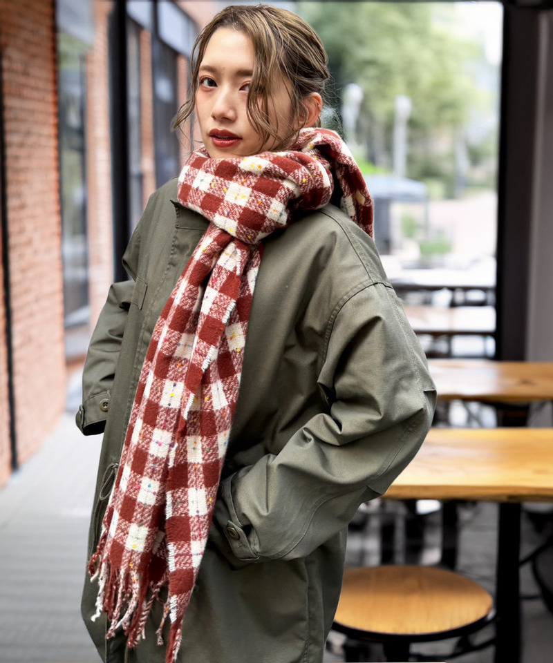 カラーネップチェックマフラー 詳細画像 レッド 4